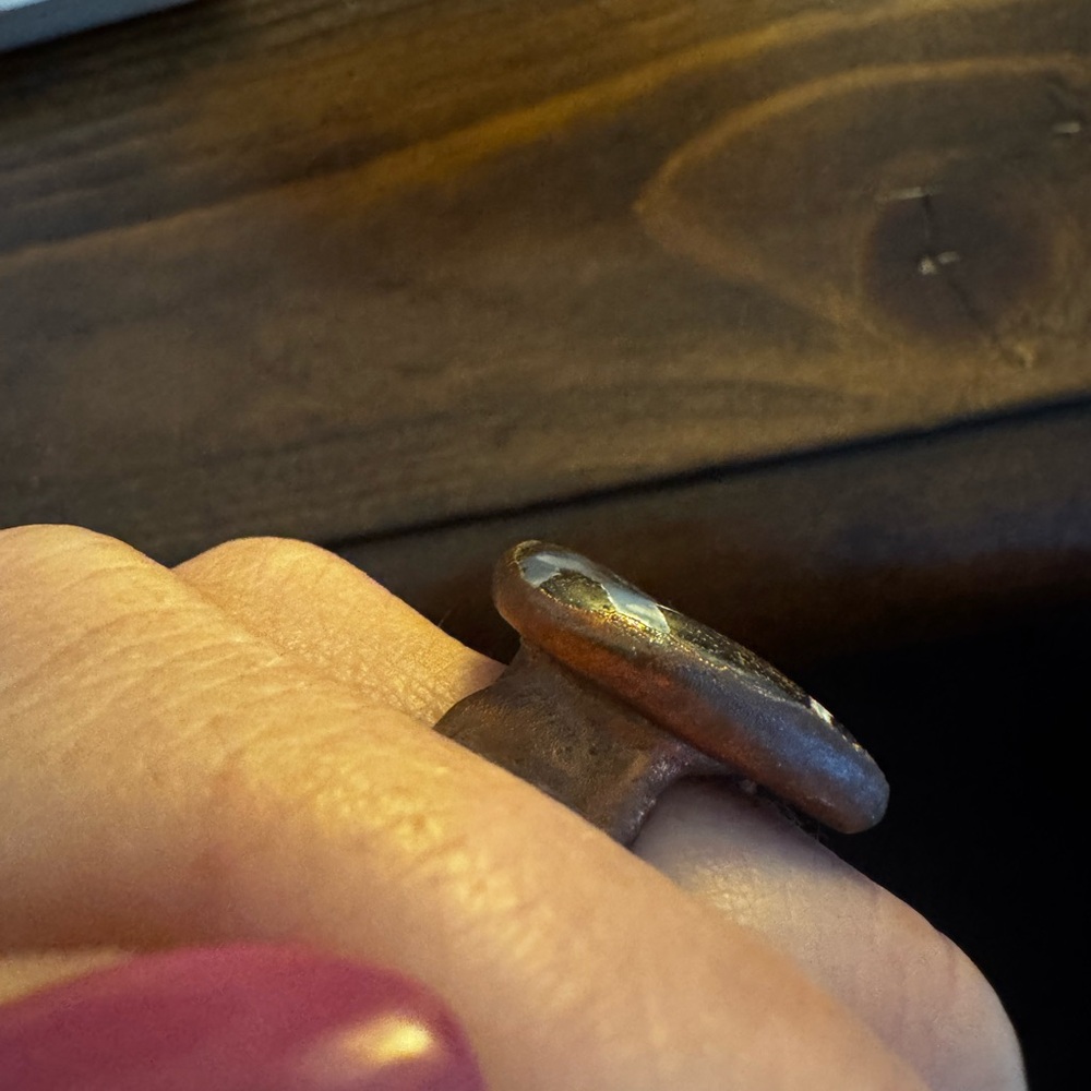 Handcrafted Copper & Natural Stone Statement Ring – Size 8 – Artisan Wide Band - Picture 4 of 6